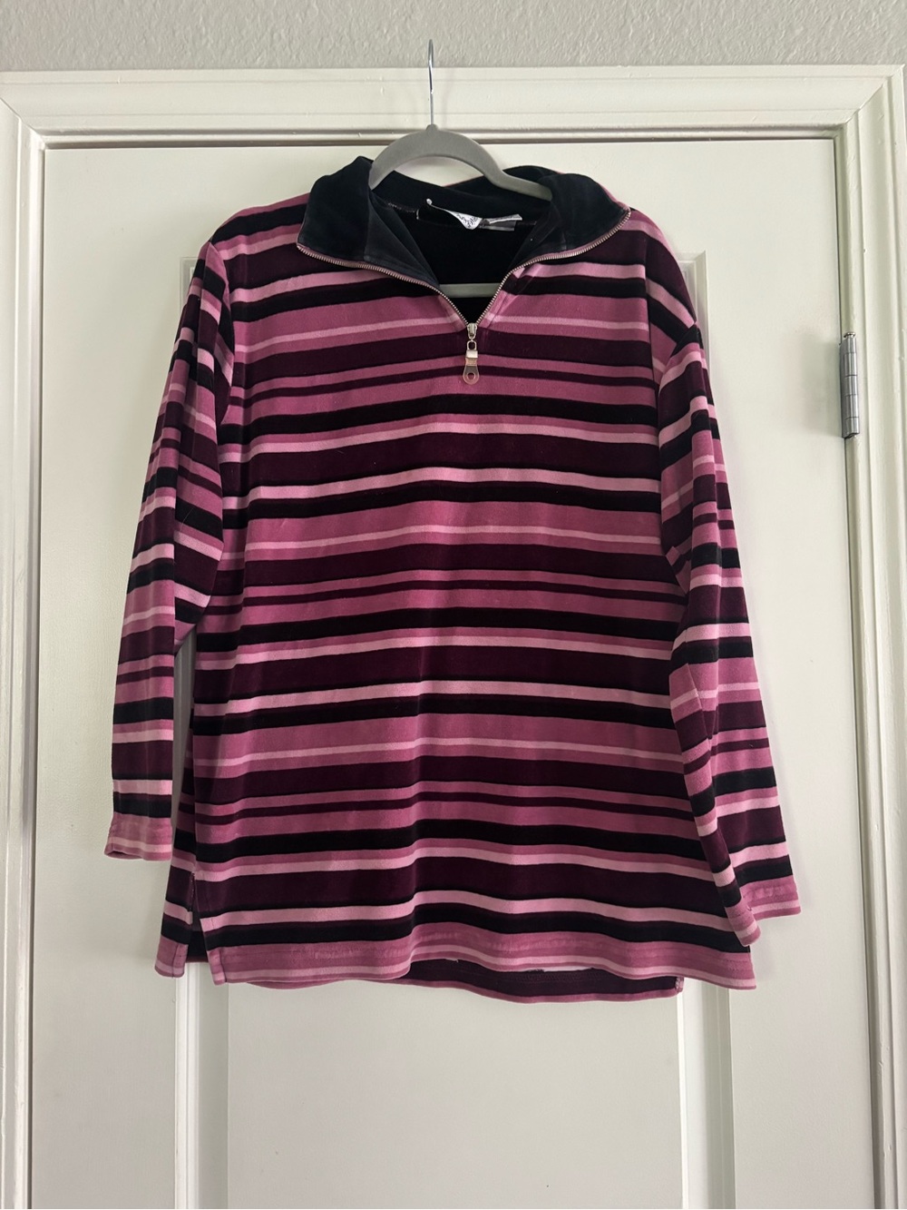 Vintage Sarah Bentley Sport Womens Rugby Pink Striped QuarterZip Pullover Medium